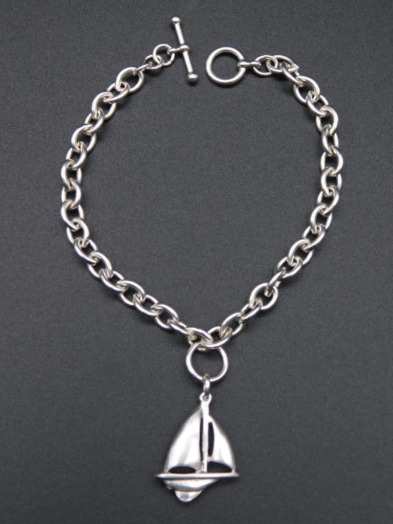 STERLING SILVER SAILBOAT BRACELET VINTAGE ANTIQUE: STERLING SILVER SAILBOAT BRACELET VINTAGE ANTIQUE