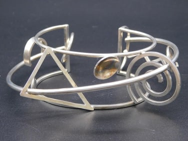 STERLING SILVER 1970S ARTISTIC CUFF BRACELET BY ARTIST SA SHAW FROM MAINE VINTAGE ANTIQUE