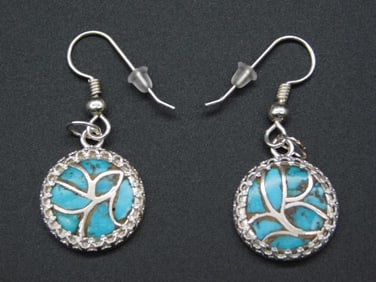 TURQUOISE AND STERLING SILVER EARRINGS VINTAGE ANTIQUE