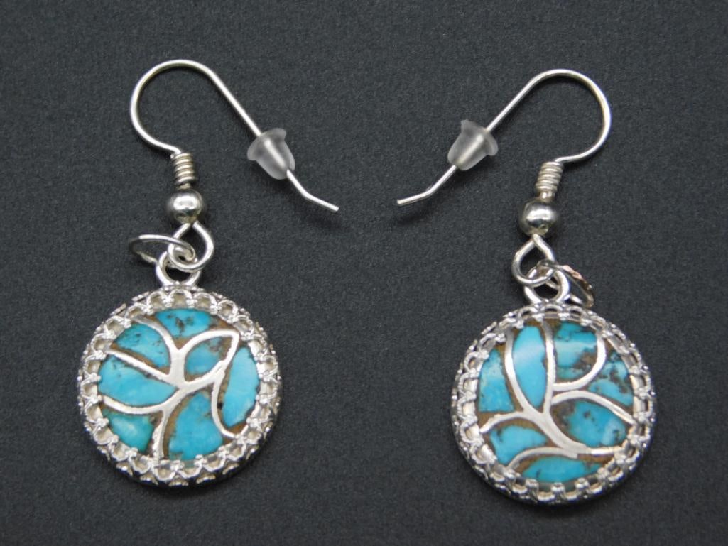TURQUOISE AND STERLING SILVER EARRINGS VINTAGE ANTIQUE: TURQUOISE AND STERLING SILVER EARRINGS VINTAGE ANTIQUE