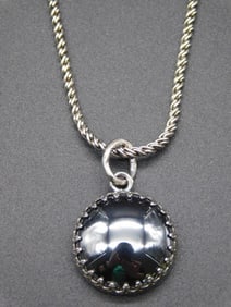 HEMATITE PENDANT ON STERLING SILVER NECKLACE VINTAGE ANTIQUE