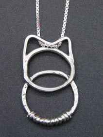 HAMMERED LINK PENDANT ON STERLING SILVER ADJUSTABLE CHAIN NECKLACE VINTAGE ANTIQUE