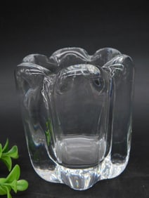 Signed Clear Glass Candle Holder or Vase