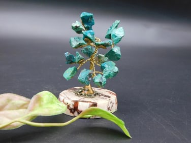 Wire-Wrapped Gemstone Tree on Marble Base