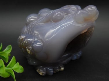 Carved Agate Frog Sculpture with Cavity