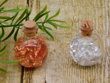 SILVER AND COPPER FLAKES IN BOTTLES ROCK STONE LAPIDARY SPECIMEN