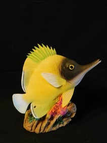 Yellow Butterflyfish Figurine on Coral Base Fish Tank Aquarium Decoration