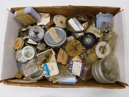 Watch Parts Lot Weighing Approx. 1 Pound WATCHMAKER WATCHMAKING TOOLS: - Assorted lot of watch parts and components, weighing approximately 1 pound. | - Includes dials, movements, springs, gears, and various small watchmaking accessories. | - Visible brands and labels in