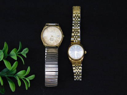 Vintage Hamilton and Benrus Quartz Men?s Watches WATCHMAKER WATCHMAKING TOOLS: - Lot of two vintage watches, including a Hamilton Quartz watch and a Benrus Quartz watch. | - Hamilton watch features a round dial with a date window at 3 o'clock and gold-toned hands. Dial shows sig