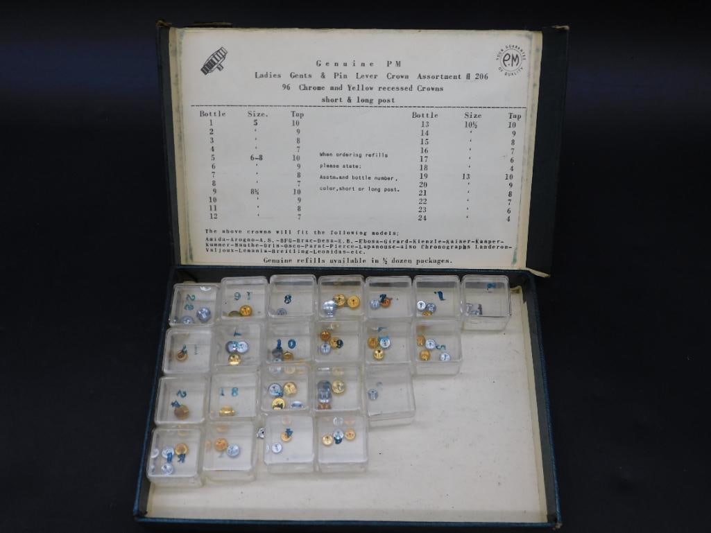 Vintage PM Watch Crown Assortment No. 206 in Original Box WATCHMAKER WATCHMAKING TOOLS (1 of 4)