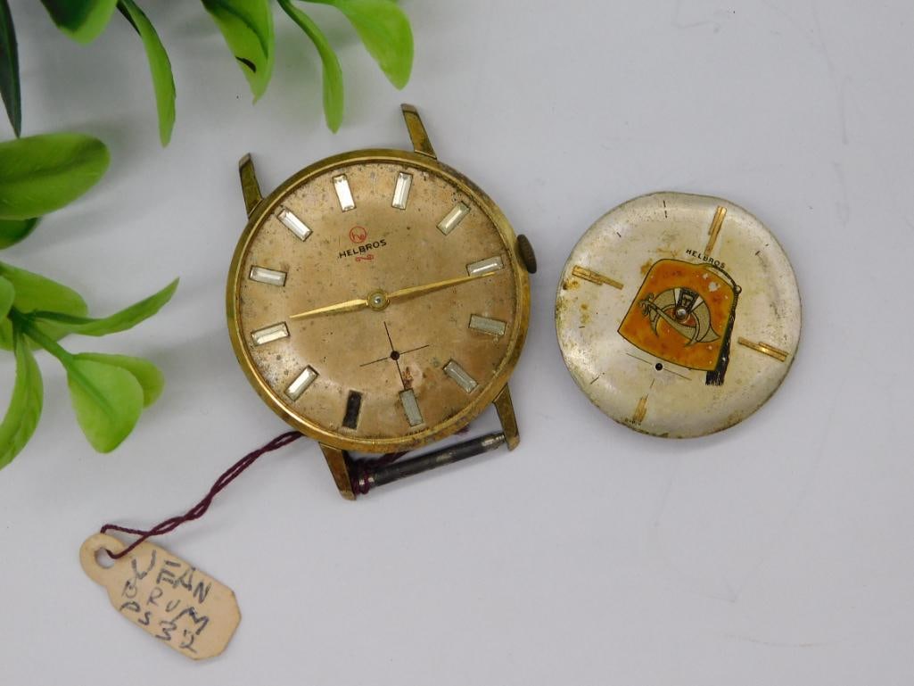 Mens Helbros Watch with Disassembled Parts WATCHMAKER WATCHMAKING TOOLS (1 of 3)