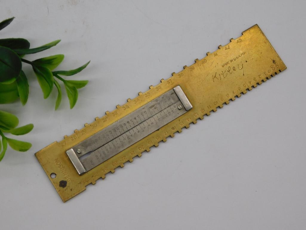 Vintage Brass Kilby Notched Ruler With Slide Scale WATCHMAKER WATCHMAKING TOOL (1 of 4)