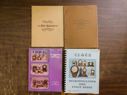 Clock Identification and Repair Guides WATCHMAKER WATCHMAKING TOOL: - Includes four books focused on clocks and horology. | - Titles: 'Clock Identification and Price Guide' by Roy Ehrhardt, 'Clock Identification and Price Guide Book 3' by Roy Ehrhardt and others,