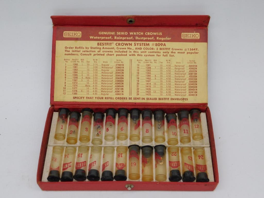 Vintage Seiko Watch Crowns Set in Original Box WATCHMAKER WATCHMAKING TOOL (1 of 3)