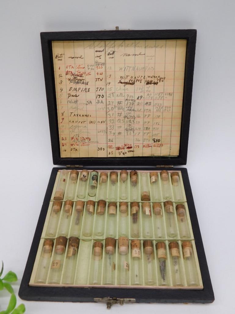 Vintage Wooden Case With Numbered Glass Vials WATCHMAKER WATCHMAKING TOOLS (1 of 4)