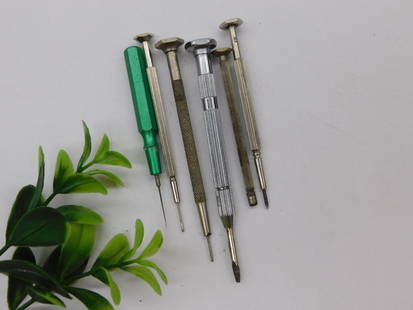 Precision Screwdrivers for Small Repairs WATCHMAKER WATCHMAKING TOOLS: Includes 6 precision screwdrivers. | Metal construction with knurled handles for secure grip. | Assorted sizes suitable for detailed work like watch or electronics repairs. | Includes one