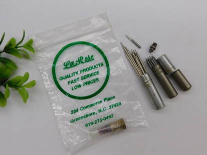 Vintage La Rose Engraving or Watchmaker Tools WATCHMAKER WATCHMAKING TOOLS: Includes various small tools, likely for engraving or watch repair. | Comes in original La Rose plastic bag marked with company details and contact information. | Tools appear to include steel