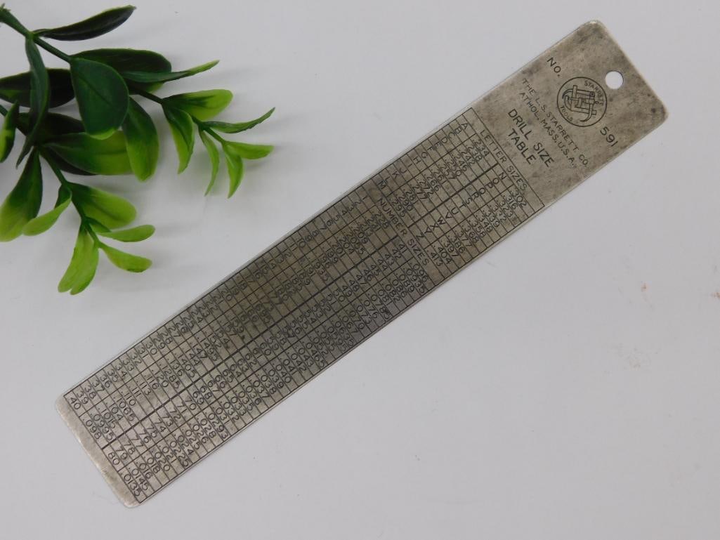 Vintage L.S. Starrett Co. No. 591 Drill Size Table WATCHMAKER WATCHMAKING TOOLS (1 of 3)
