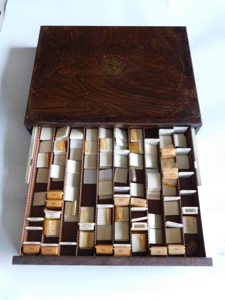 Vintage Bulova Watch Parts Storage Cabinet WATCHMAKING WATCHMAKER TOOLS (1 of 8)