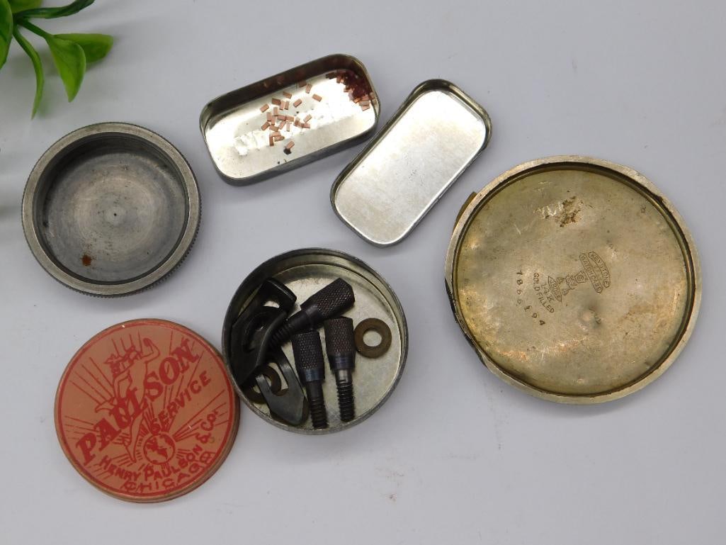 Vintage Metal Containers with Accessories and Small Parts WATCHMAKER WATCHMAKING TOOLS (1 of 4)