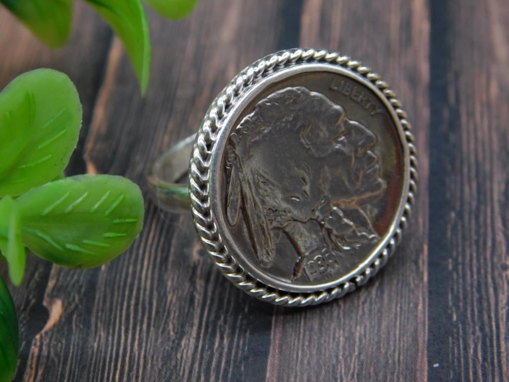 Sterling Silver Buffalo Nickel Ring, Size 7 (1 of 3)