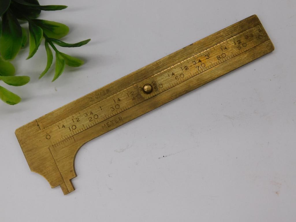 Vintage Brass Slide Rule for Inches and Meters WATCHMAKER WATCHMAKING TOOLS (1 of 4)