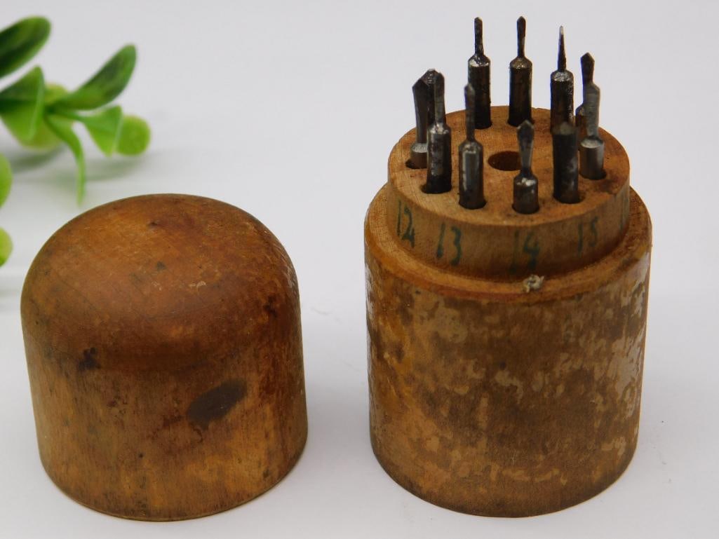 Vintage Wooden Case with Metal Punch Tools WATCHMAKER WATCHMAKING TOOLS (1 of 3)