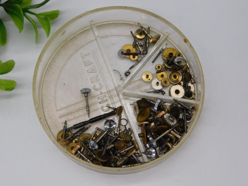 Watch Parts in Compartment Box WATCHMAKER WATCHMAKING TOOLS (1 of 3)