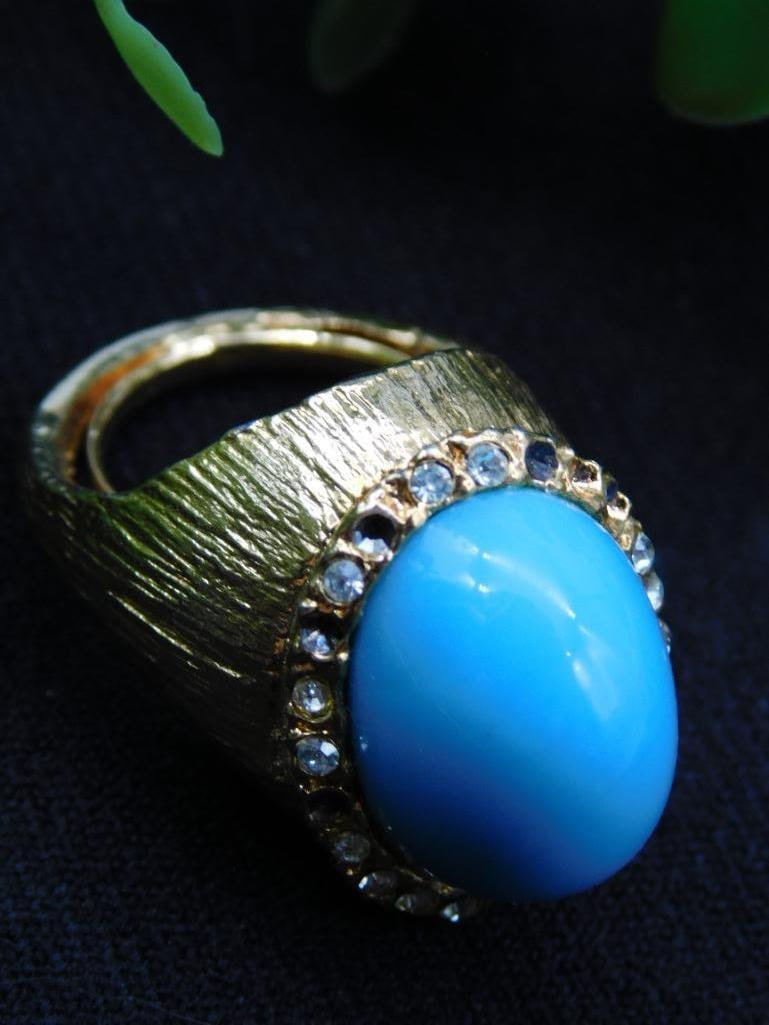 Gold-Tone Ring with Blue Stone and Clear Accents (1 of 4)