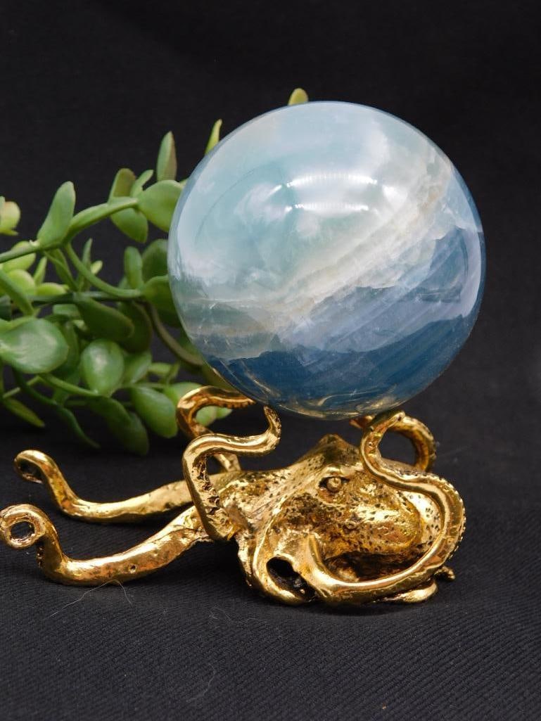 Blue Sphere with Gold Octopus Stand ROCK STONE LAPIDARY SPECIMEN (1 of 3)