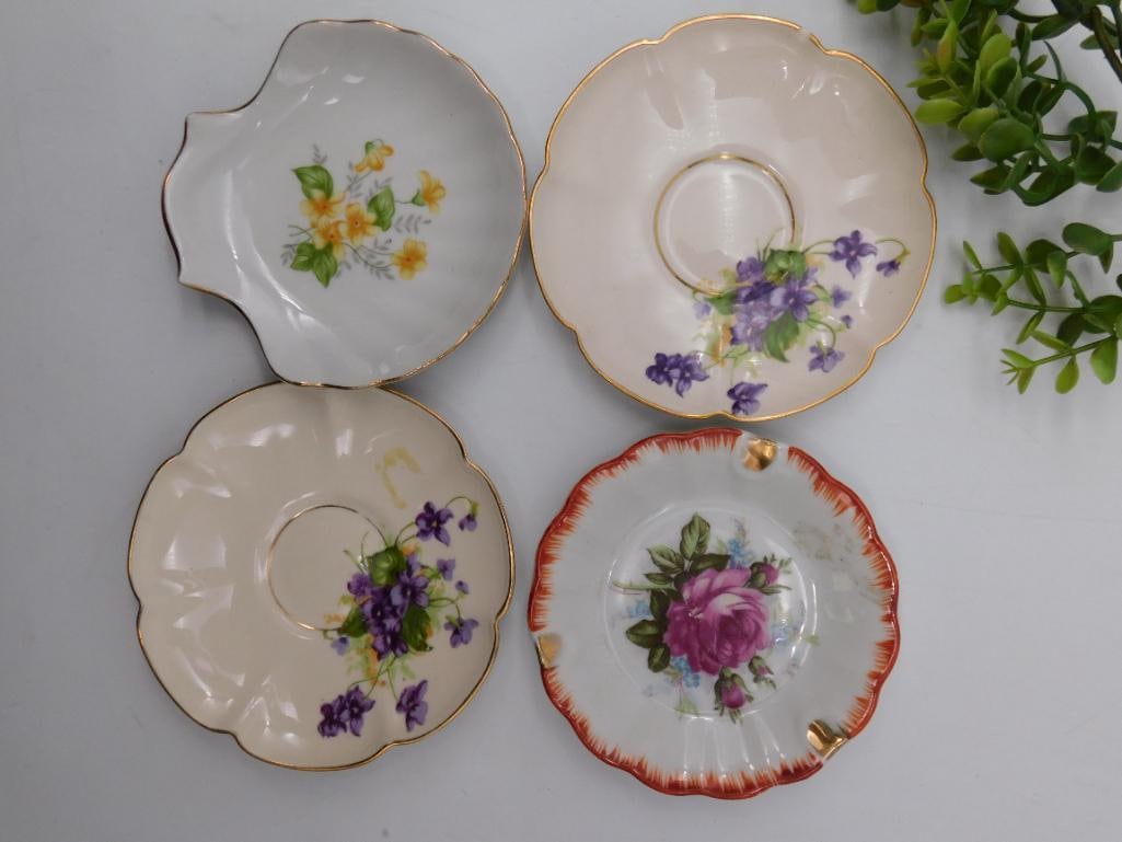 Four Floral Porcelain Saucer Plates (1 of 3)