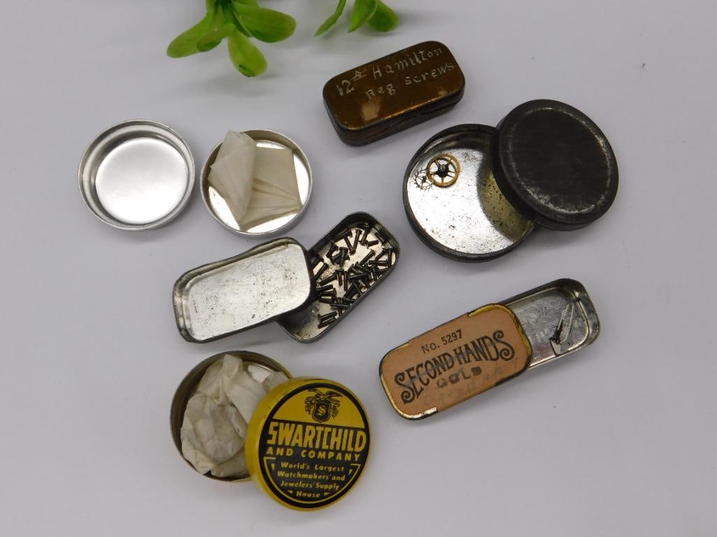 Vintage Watch Parts in Assorted Metal Tins WATCHMAKER WATCHMAKING TOOLS (1 of 3)