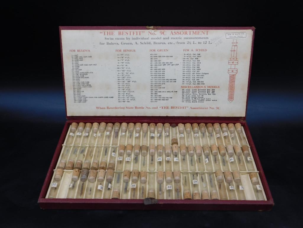Vintage Bestfit No. 9C Assortment Watch Stems in Box WATCHMAKER WATCHMAKING TOOLS (1 of 4)