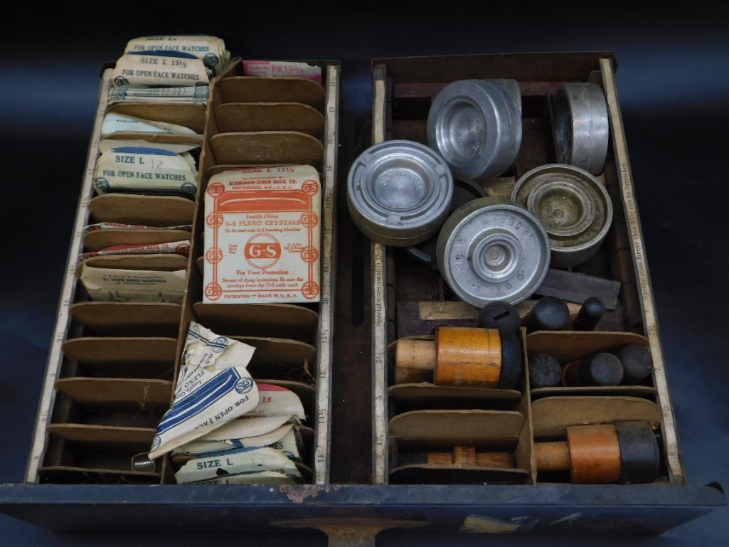 Vintage G-S Watch Crystal Supply Cabinet Drawer with Components WATCHMAKER WATCHMAKING TOOLS (1 of 6)
