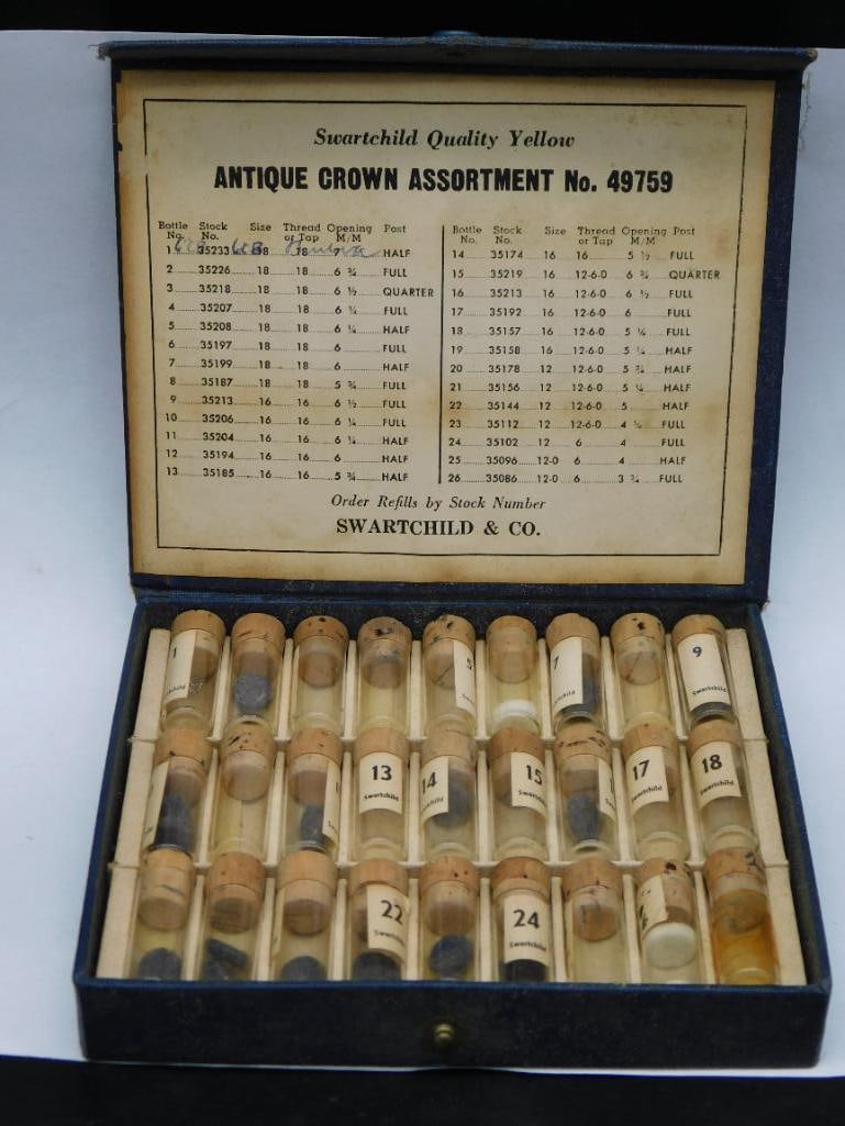 Antique Swartchild & Co. Crown Assortment in Original Case WATCHMAKER WATCHMAKING TOOLS (1 of 4)