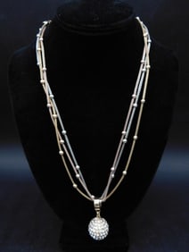 Gold-Toned Multi-Strand Necklace With Rhinestone Pendant