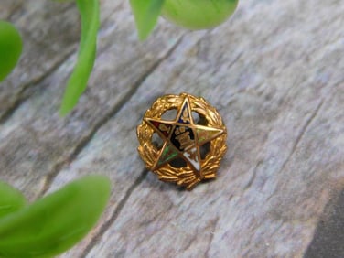 Gold-Tone Lapel Pin with Star and Wreath Design