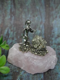 Pyrite Miner on Rose Quartz Rock Stone Lapidary Specimen