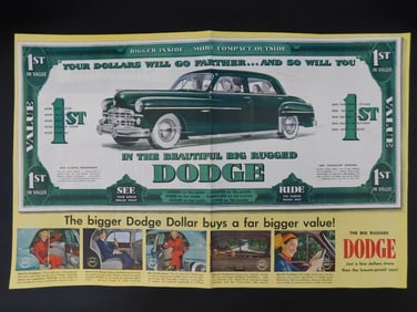 Vintage Dodge Advertising Poster Featuring Classic Car Design Automobilia
