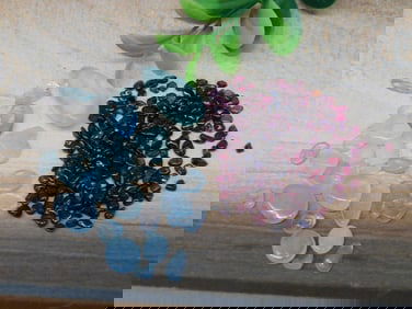 AQUAMARINE AND GARNET ROCK STONE LAPIDARY SPECIMEN