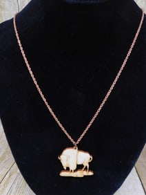 WOODEN BISON PENDANT ON CHAIN NECKLACE