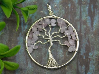 ROSE QUARTZ TREE OF LIFE PENDANT ROCK STONE LAPIDARY SPECIMEN