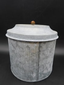 GLAVANIZED STEEL METAL CANNISTER WITH LID VINTAGE ANTIQUE