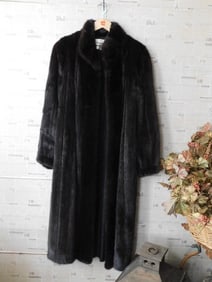 Black Full-Length Fur Coat With Collar