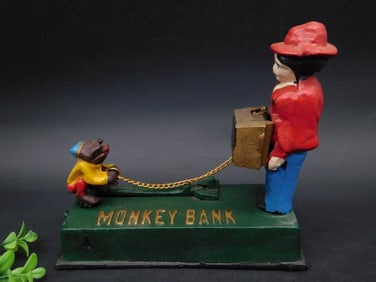 Cast Iron Monkey Bank Mechanical Coin Bank