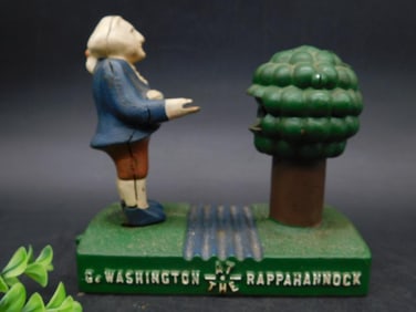 Vintage 1979 Cast Iron Mechanical Bank - Washington and Rappahannock