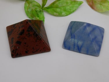 Two Pyramid-Cut Stone Cabochons: Red Jasper and Blue Stone