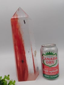 Clear Obelisk with Red and Black Inclusions