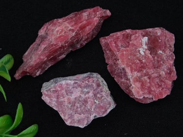 Set of Three Raw Rhodonite Specimens, 80 Grams