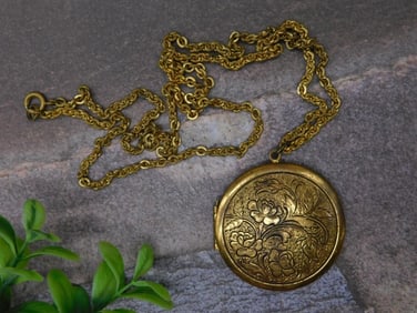 Gold-Toned Floral Locket Necklace on Chain